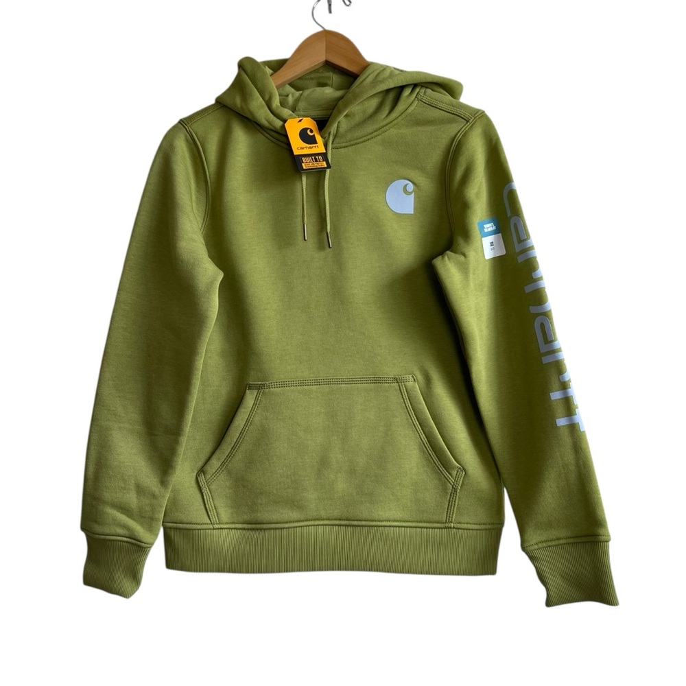 Carhartt NEW Relaxed Fit Midweight Logo Sleeve Green Womens Hoodie Size XS (0-2) - Picture 1 of 7